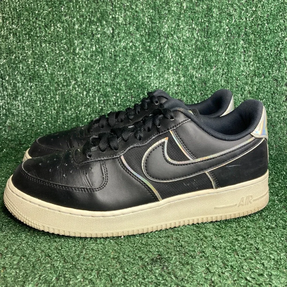 Nike Air Force 1‎ Low LV8 Iridescent Outline Leather Black Sneaker Mens Size 9